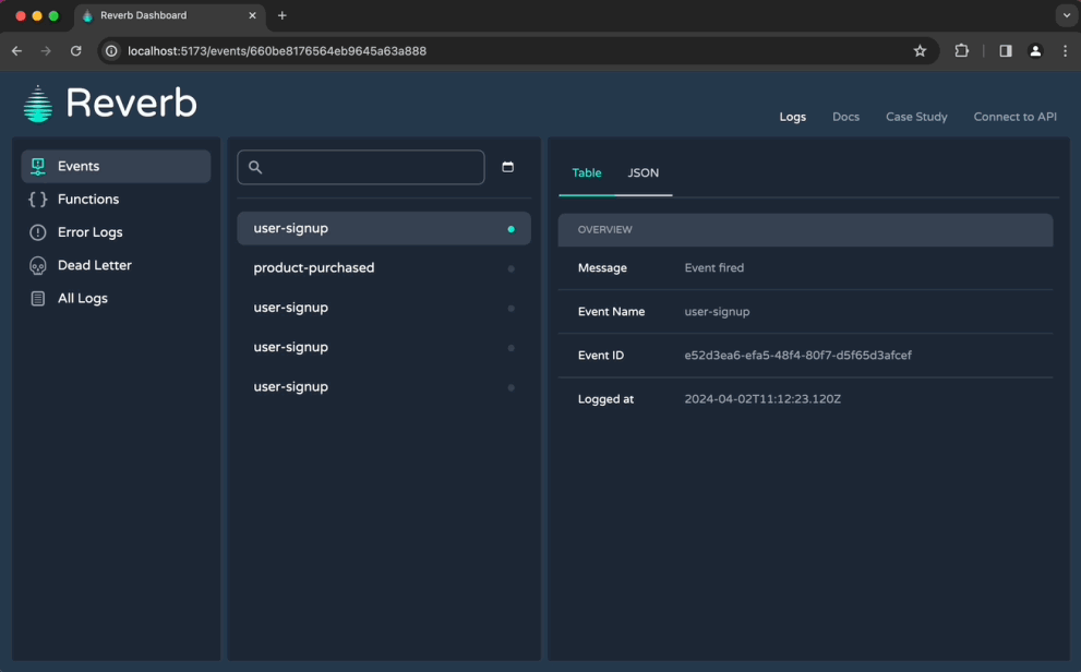 Recording of Reverb logging UI